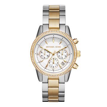 Michael Kors Bryant Pavé Two-Tone Watch in SILVER - Sale MK6474