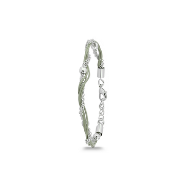 Polo Exchange Silver Plated Chain Grey Leather Bracelet