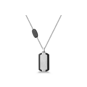 Polo Exchange Black Silver Tone Pendant Stainless Necklace