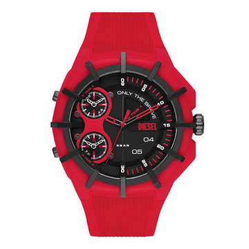 Diesel Framed Three-Hand Red Silicone Watch