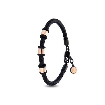 Polo Exchange Black Leather Rose Gold Tone Bracelet - ST52-PXY1115