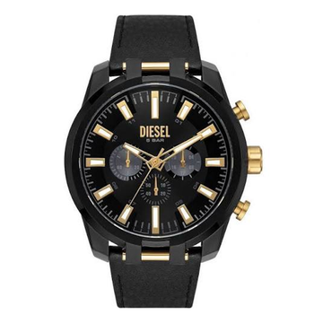 Diesel Split Chronograph Black Leather Watch