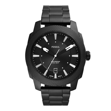 Fossil Machine Three-Hand Date Black Stainless Steel Watch