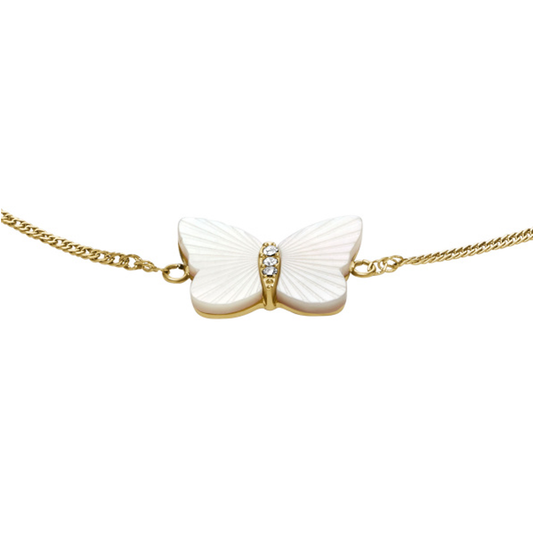Fossil Sutton Radiant Wings White Mother-of-Pearl Butterfly Chain Bracelet