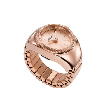Fossil Watch Ring Two-Hand Rose Gold-Tone Stainless Steel