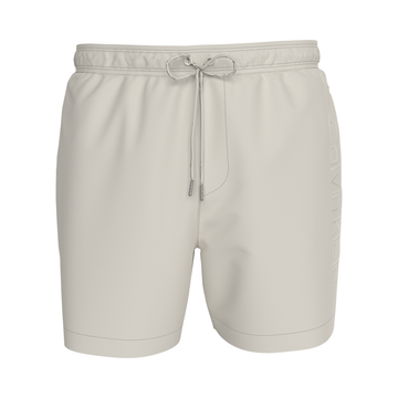 Calvin Klein Medium Drawstring Swim Shorts Logo Embroidery White Leafy Fun