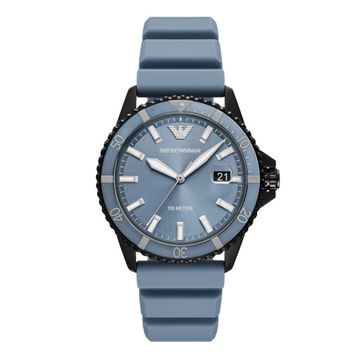 Emporio Armani World Explorer Three-Hand Date Blue Silicone Watch
